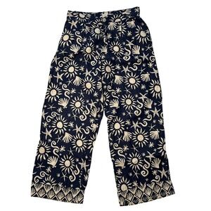 C&C California Sun & Shell Beach Print Linen Lounge Travel Pants Women M Blue